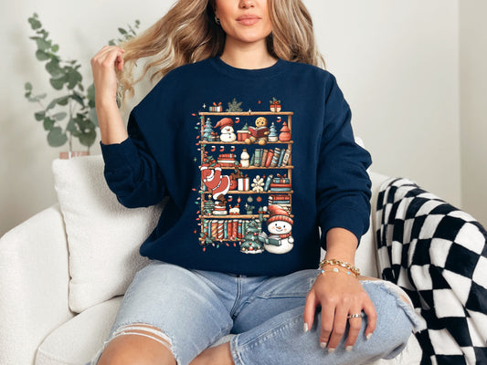 Christmas Bookshelf Crewneck Sweatshirt